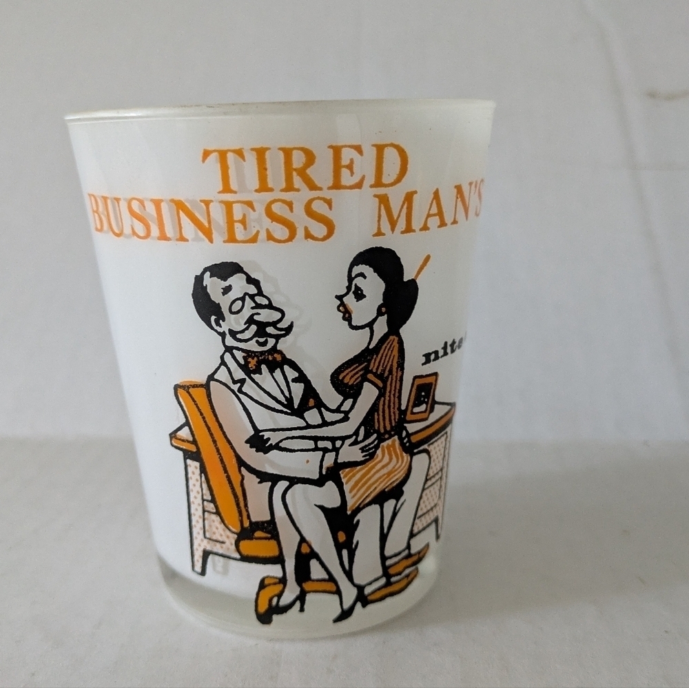 Vintage 60s whiskey cocktail glass tired business man